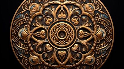 Poster - Elegant mandala design with thin outlines in gold and silver on a black background