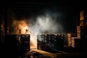 Poster - Exploring textures and shadows  creating a captivating loading atmosphere with pallets and boxes