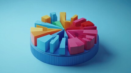 Poster - Colorful geometric chart representation showcasing urban architecture and structure designs, featuring vibrant colors and detailed patterns on a blue background
