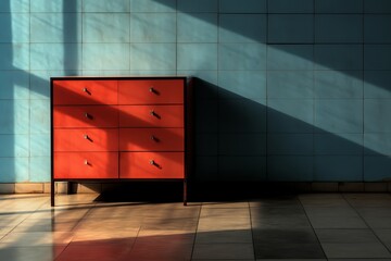 Poster - Exploring light and shadow  a minimalist cabinet design using three basic colors