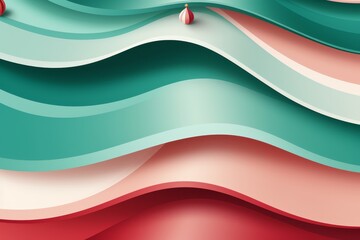 Poster - Modern abstract christmas tree design featuring contour lines in turquoise, white, and pink colors