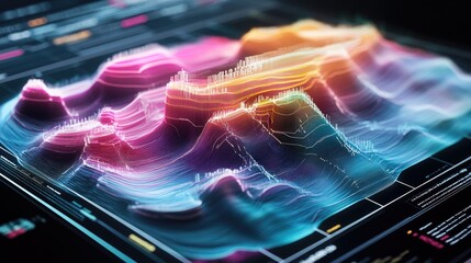 Poster - Colorful Digital Waveform Visualization Representing Data Analysis Trends and Insights in a Futuristic Style with Bright Neon Colors and Smooth Curves