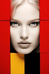 Poster - Stylized minimalist portrait featuring two primary colors with space for magazine