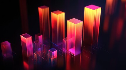 Poster - Vibrant Abstract 3D Visualization of Glowing Rectangular Shapes Representing Data Flow, Digital Trends, and Innovative Technology Concepts on a Dark Background