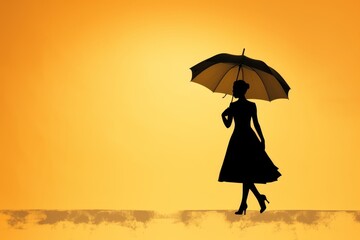 Poster - Artistic silhouette of a girl with an umbrella against a light background with shadow effects
