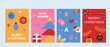 © ZhumaStudio - Christmas and holiday geometric greeting card collection with festive elements. Simple flat vector illustrations. Xmas geometric trendy minimal cards set.