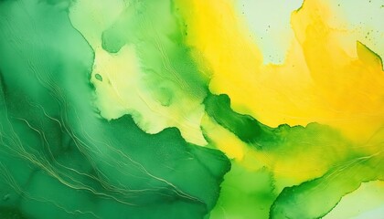 Poster - Abstract Green and Yellow Flowing Watercolor Texture with Contour Lines. Nature Inspired Fluid Art Background for Eco Friendly Branding, Calm Spaces, or Organic Themed Visuals