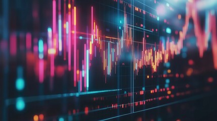 Poster - Abstract Digital Data Visualization with Colorful Graphs and Light Effects Representing Financial or Technology Trends in Modern Analytics