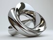 © Bianca - Polished metal abstract sculpture with interlocking looped forms, minimalist design reflecting light on a smooth gallery floor, contemporary art installation
