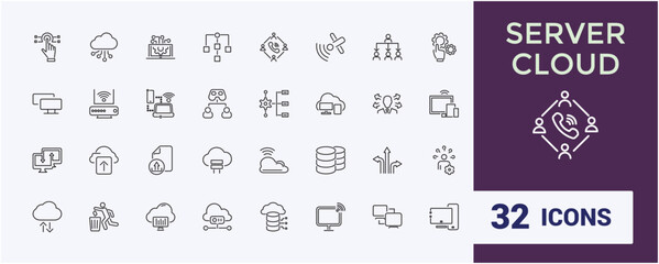 Poster - Server Cloud line icon collections. Includes thin line communication, system, transfer, info, phone, mobile and more. Editable stroke. Vector illustration.