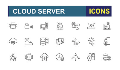 Poster - Server Cloud line icon collections. Includes thin line communication, system, transfer, info, phone, mobile and more. Editable stroke. Vector illustration.