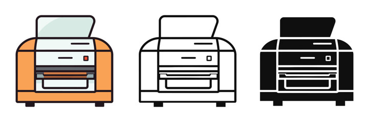 Fototapete - printer machine flat vector illustration, outline, silhouette, icon type design