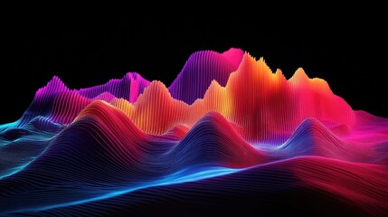 Poster - Vibrant Abstract Digital Waves and Peaks with Vivid Colors Creating a Stunning Display of Light and Motion Against a Dark Background