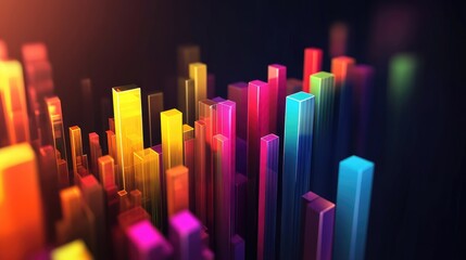 Poster - Vibrant Colorful Abstract 3D Bars and Lines in a Dynamic Digital Space Representing Sound Waves and Data Visualization Trends
