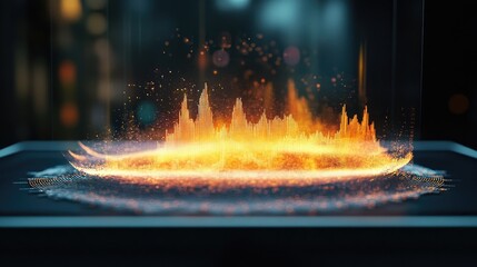 Poster - Vibrant Sound Wave Visualization with Glowing Particles Representing Audio Frequencies in a Dark Environment