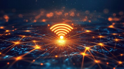Poster - Vibrant Abstract Representation of Wireless Connectivity with Radiating Signal Icon Symbolizing Digital Communication and Technological Innovation in a Networked Environment