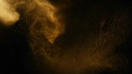 Poster - Abstract dynamic cloud of dust particles dispersing against black background in explosion