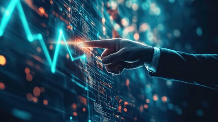 Aufkleber - Businessman Pointing at Digital Arrow Graph Representing Corporate Future Growth Plan, Data Analytics, and Strategic Progress