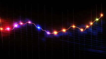 Poster - Vibrant Stock Market Graph with Colorful Data Points Representing Financial Fluctuations and Trends Against a Dark Background