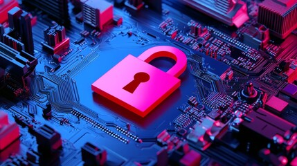 Poster - Incorporating a cybersecurity concept with a digital padlock with glowing edges.