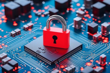 Poster - Security lock on computer circuit board - security measures for computers
