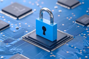 Poster - protecting private information and data. security locks on integrated circuits. firewall against hac