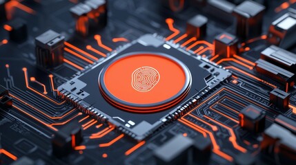 Poster - Scan biometric identity and access password with a digital fingerprint scanner, concept of cybersecurity and data protection, security system, and generative stock