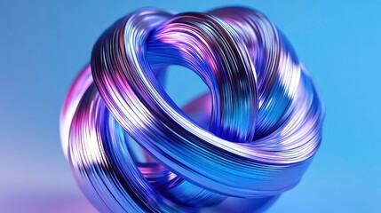 Aufkleber - A metallic, blue, and purple abstract sphere shape, with a holographic effect, against a blue background.