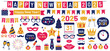© lattesmile - 'Happy New Year 2025' banner, party props, hats, glasses, gift boxes, decoration, speech bubbles with greetings, fireworks, design elements, vector clip art