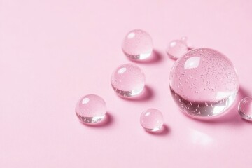 Poster - A close-up shot of water droplets sitting on a pink surface