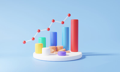 Poster - Graph growth fund investment data analytics optimization statistics financial management grow stock market business strategy economy development presentation concept. 3d rendering illustration.