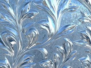 Poster - Intricate Silver Floral Design with Glossy Finish on a Textured Background, Perfect for Luxury Interior Decor and Elegant Design Projects
