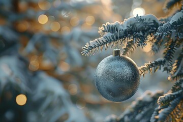 Poster - A close-up shot of a Christmas ornament hanging from a decorated tree
