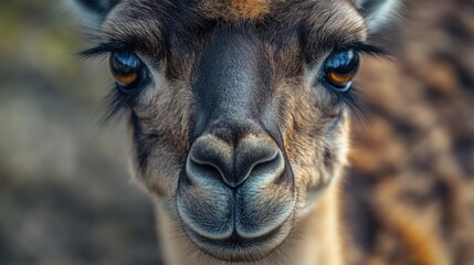 Poster - A clear view of a giraffe's face with blurred background