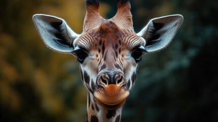 Poster - A close-up shot of a giraffe's face surrounded by trees, perfect for use in wildlife or nature-themed projects