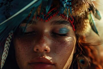 Wall Mural - A close-up shot of a woman's head and headdress