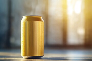Poster - A can of beer sits on a table, ready to be enjoyed