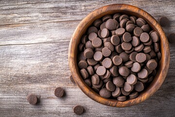 Poster - A wooden bowl filled with melting chocolate chips, perfect for baking or decorating