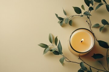 Aufkleber - A lit candle sits atop a lush green plant