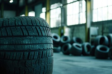 Poster - A large pile of tires stored in a warehouse