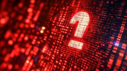 Aufkleber - A glowing white question mark on a red digital background.