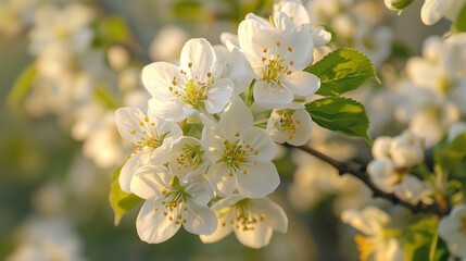 Poster - A close-up view of a white flower blooming on a tree branch, perfect for illustrations and designs