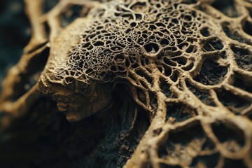 Aufkleber - A close-up shot of a wooden fragment against a serene tree backdrop