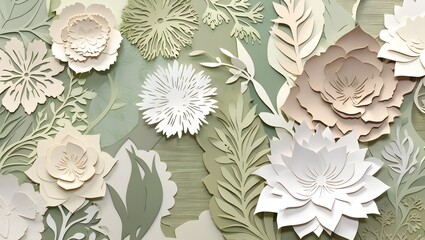 Poster - Elegant and traditional layered floral paper cut silhouette patterns with intricate botanical designs and textures
