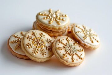 Canvas Print - Freshly baked cookies decorated with colorful frosting and edible gold sprinkles