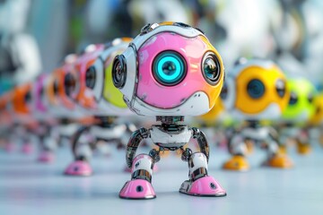 Poster - a group of small robots standing next to each other in a row