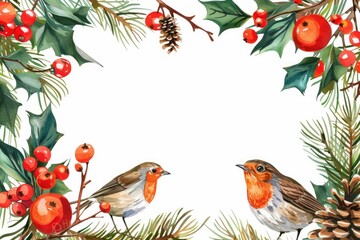 Poster - Two birds perched on a pine tree branch, natural habitat