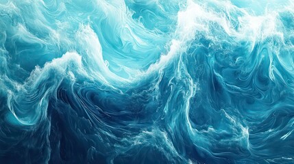 Poster - Abstract blue and white swirling pattern resembling ocean waves.