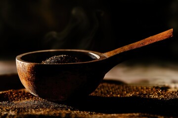 Poster - A simple wooden spoon resting in a wooden bowl, ideal for kitchen or rustic-themed uses