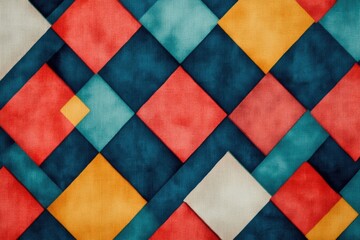 Poster - Close-up view of colorful quilt squares, perfect for textiles, interior design or craft projects